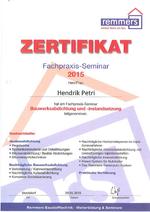 Fachpraxis-Seminar 2015 Zertifikat (Hendrik Petri)