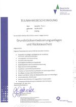 Teilnahmebescheinigung Grundwasserentässerungsanlagen und Rückstauschutz (Hendrik Petri)